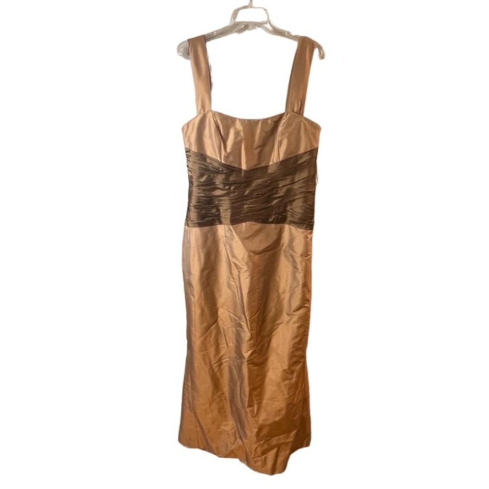 NWT Marisa Baratelli Gold Brown Strapless Convertible Silk Dress S152 Size 12